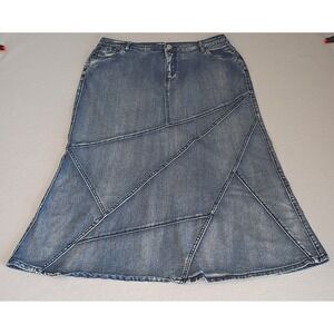 EST 1946 Denim Womens 16W Button Front Maxi Denim Skirt Modesty Distressed Look